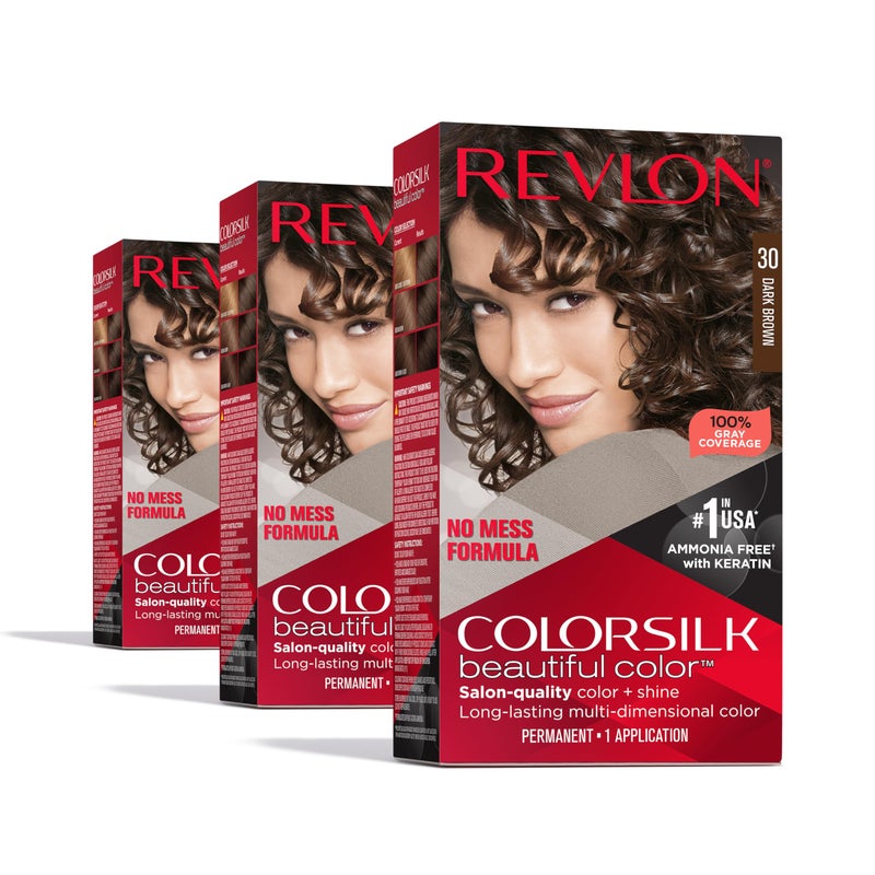 Revlon Colorsilk Beautiful Color Permanent Hair Color, (OLD VERSION) 30 Dark Brown (Pack of 3) - Image 1