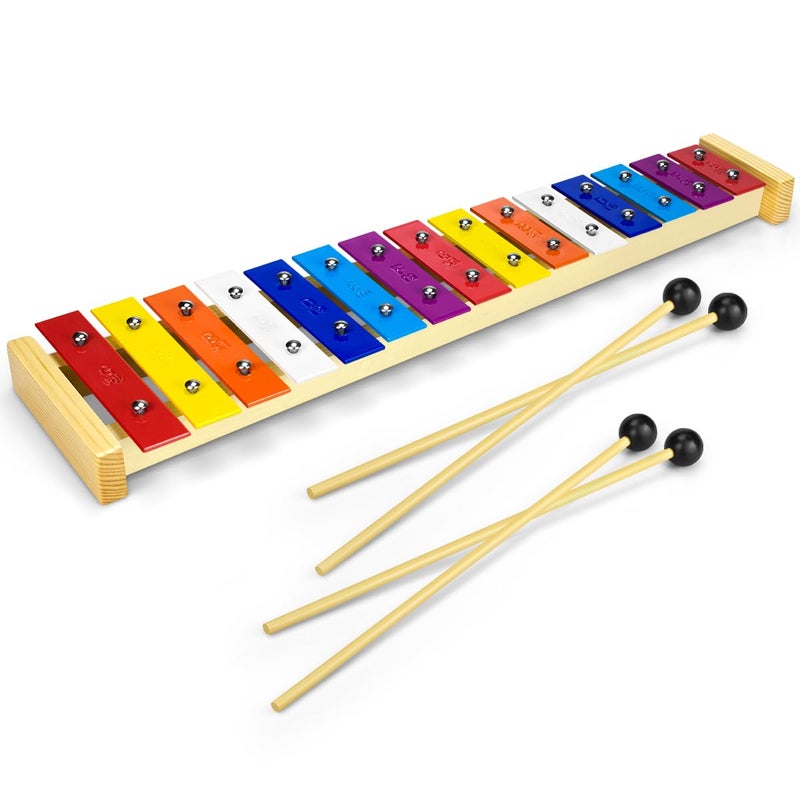 CeleMoon 15 Tone Natural Wooden Xylophone Glockenspiel for Kids Toddler with MultiColored Metal Bars Music Instrument for Preschool Educational Learning Toys for Children Boys Girls