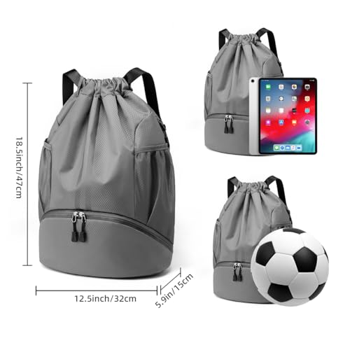 Valleycomfy Sports Drawstring Backpack - Water Resistant String Bag with Shoe Compartment Gym Backpack for Women & Men Dark Grey - Image 2
