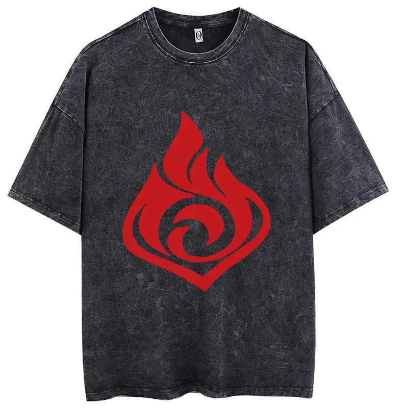 Game Genshin Impact Graphic T-Shirt Retro Washed Cotton T-Shirt Top Casual In T-Shirt Harajuku - Image 1