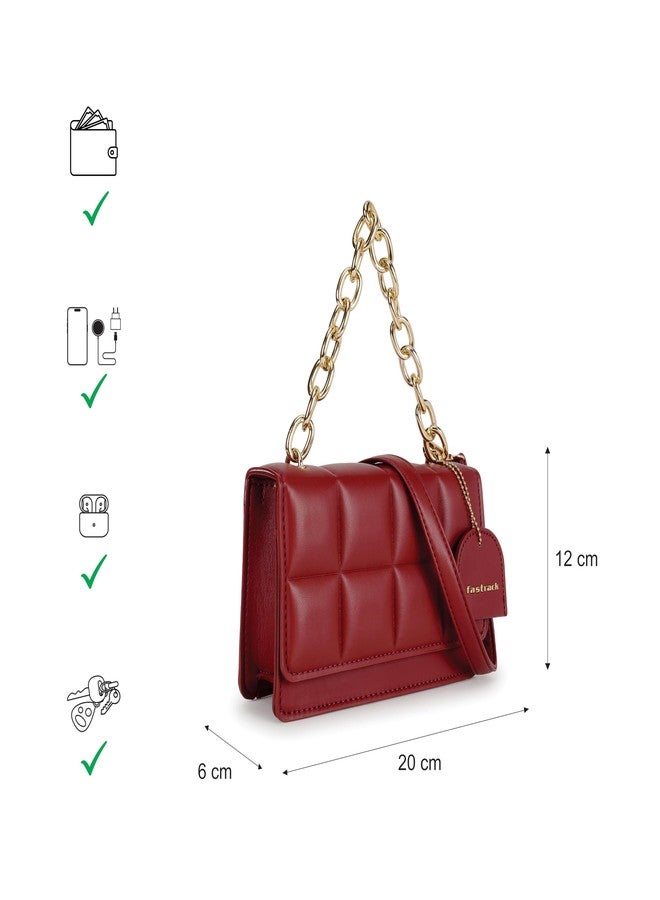 Fastrack Cherry PuffCharm Sling | Quilted Faux-Leather Women’s Handbag | Sling with Chain Accent Handle & Magnetic Closure - Image 5