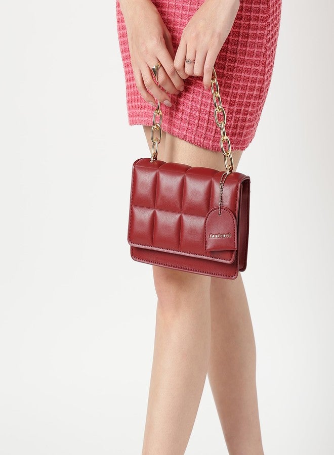 Fastrack Cherry PuffCharm Sling | Quilted Faux-Leather Women’s Handbag | Sling with Chain Accent Handle & Magnetic Closure - Image 3