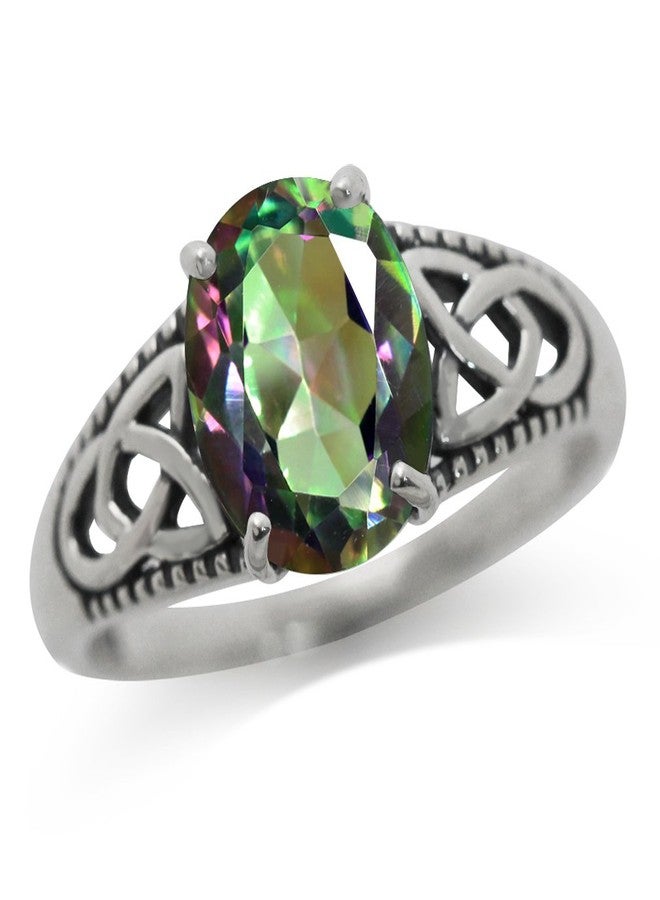 Silvershake 3.04ct. Mystic Fire Topaz 925 Sterling Silver Triquetra Celtic Knot Solitaire Ring Size 6 - Image 1