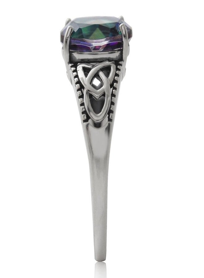 Silvershake 3.04ct. Mystic Fire Topaz 925 Sterling Silver Triquetra Celtic Knot Solitaire Ring Size 6 - Image 3