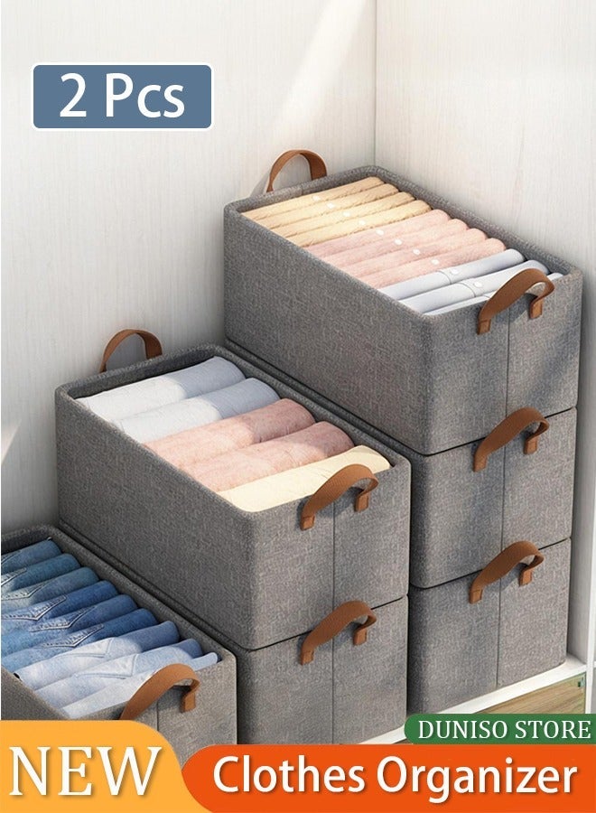 DUNISO Wardrobe Clothes Organizer, 2 Pack Clothing Bins Without Lid, Grey Clothes Drawer Organizer For Dorm Closet Room, Foldable Fabric Closet Organizer Bins Storage Containers For Storing Clothes - Image 1