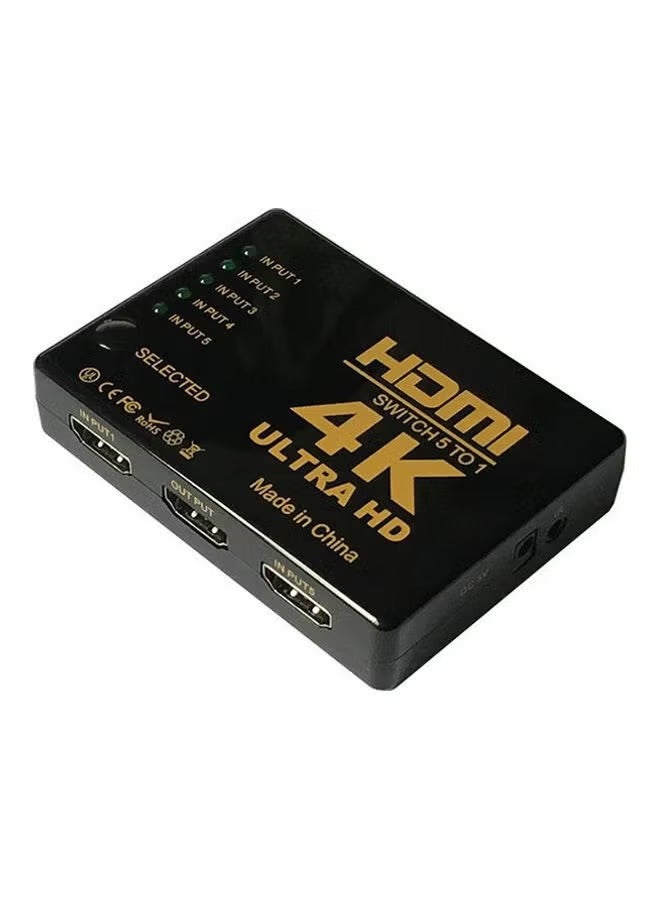 علبة سويتش ذكي HDMI 1× 5، يدعم نظام Hdcp 1080، و مزود بعدد 5 منافذ إدخال و 1 إخراج، وهو محول تلقائي صوت/ فيديو و بدقة عالية 4K، و متوافق كذلك مع دقة 4K فائقة الوضوح. يناسب أجهزة ماك، و إكس بوكس، و الكومبيوتر الشخصي، وأجهزة التلفزيون. أسود - Image 1