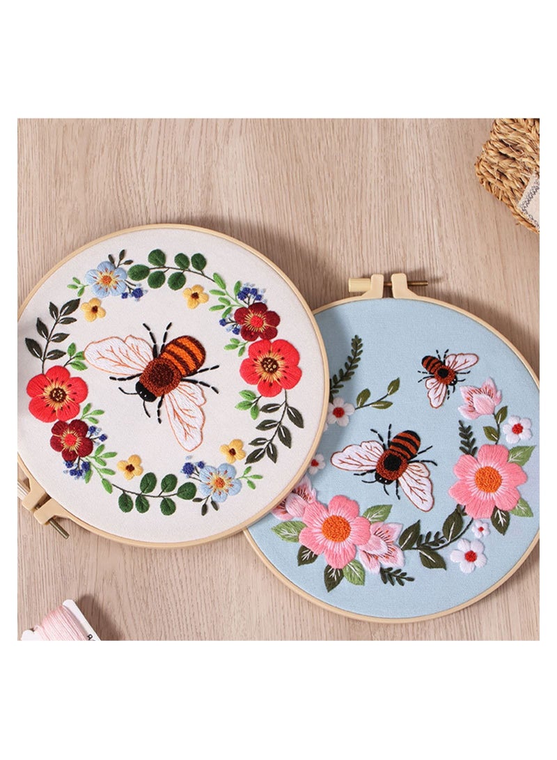 Excefore 3 Pack Embroidery Kit for Beginners Cross Stitch Kits for Adults Hand Embroidery with Bee Patterns DIY Kits with 1 Wooden Hoop, Scissors, Threads and Needles  - Image 3