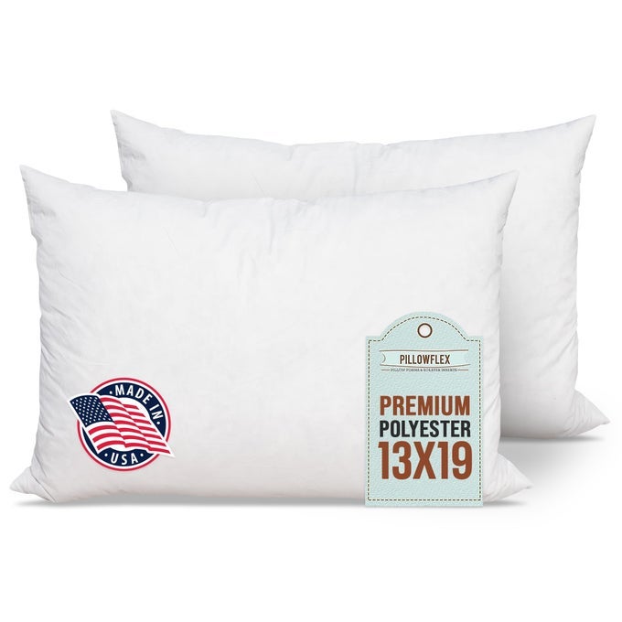 PREMIUM POLYESTER PILLOW INSERT 13X19 RECTANGLE PILLOW FORM MACHINE WASHABLE SOFT SHAM SUPPORTS DECORATIVE FORM FOR COVERS AND THROW PILLOWS HYPOALLERGENIC MADE IN USA 2 PACK