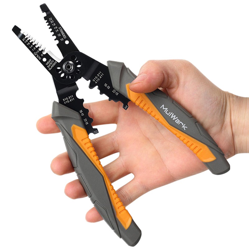 MulWark 3 in 1 Automatic Self Adjusting Wire StripperCutterCrimper 8 Inch Multi Pliers For Electrical Wire Stripping Cable Cutting Crimping Tool from 8 AWG to 30 AWG