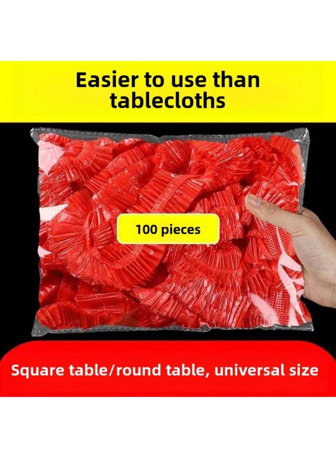 100 Disposable Tablecloths Wholesale Specials Clearance Transparent Plastic Thickened Barbecue Food Late At Night Anti-oil Anti-fouling-Color:Set 1.8m Round Table Or Long Widened 2.6m Square Table-Specifications:Fortune Red [100 Pieces]  - Image 2