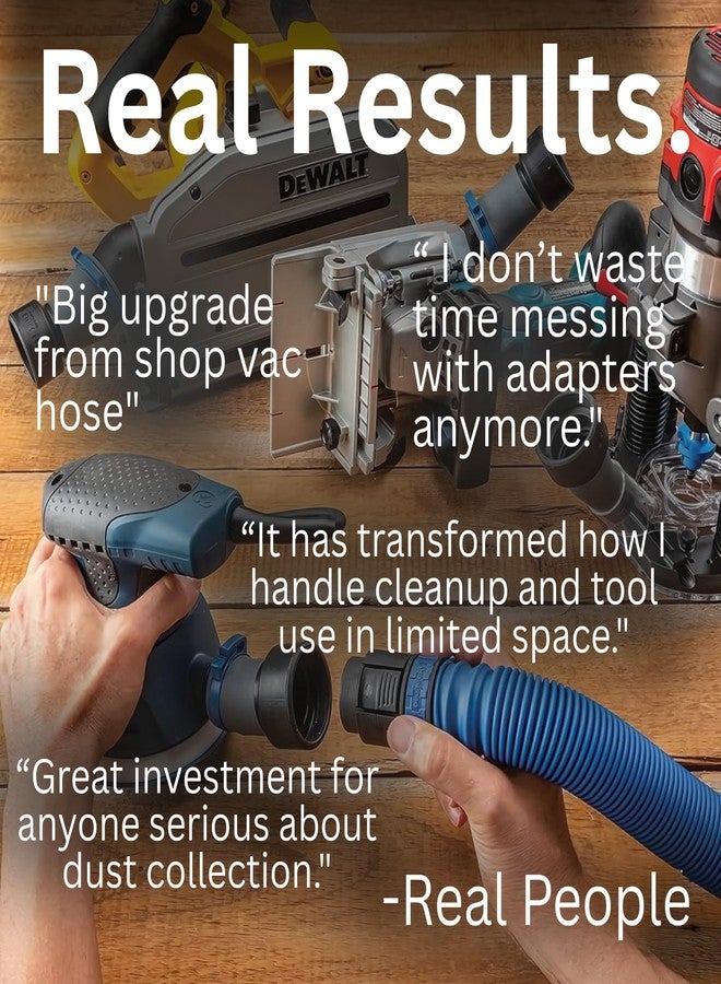 روكلر مجموعة خراطيم أدوات الطاقة Dust Right Flexiport - خرطوم قابل للتمدد من 3 إلى 12 قدمًا و4 منافذ FlexiPorts - مجمعات غبار خفيفة الوزن لأدوات الطاقة الخشبية - خرطوم تجميع للمكانس الكهربائية ومنشار الطاولة والمزيد - Image 4