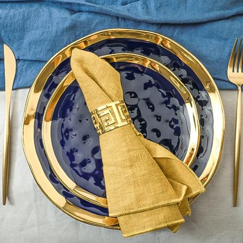 Porcelain 16 Pcs Dinnerware Set,,and Golden Rim, Dark - Image 5