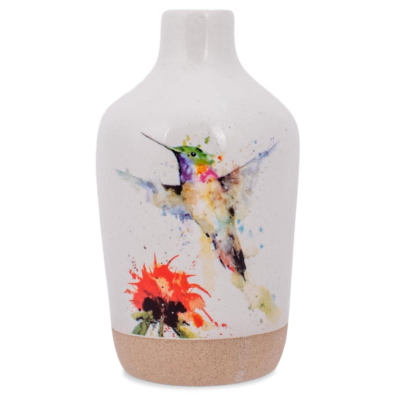 Demdaco Flowers Hummingbird Watercolor Red 4 x 2 Ceramic Stoneware Vase