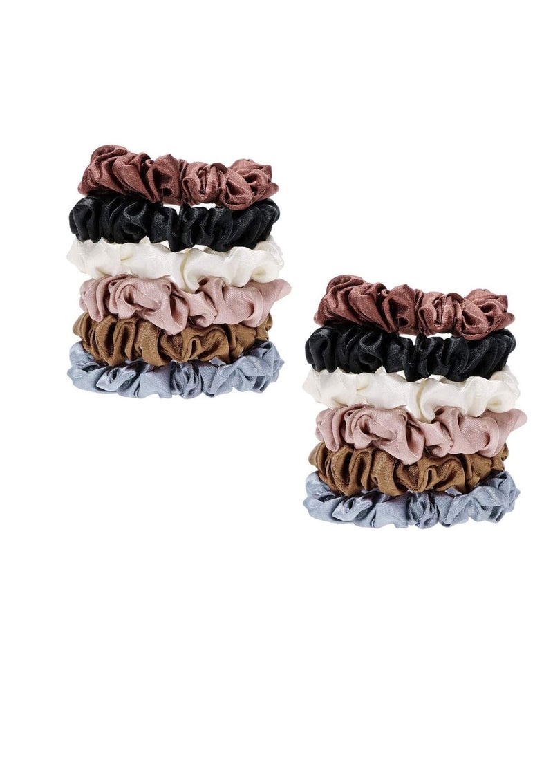 Y&D Hair Scrunchies Silk Soft Comfortable Small Scrunchy Skinny Ties for Women Girls Ponytail Holder No Crease Gentle 12PCS  - Image 1