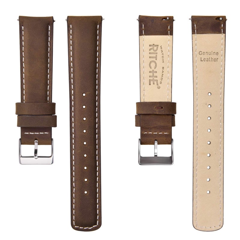 Ritche Quick Release Leather Watch Band 18mm 20mm 21mm 22mm 23mm 24mm for Samsung Galaxy Watch 6 Band Classic 43mm 47mm 40mm 44mm Leather Watch Strap, Saddle Brown & White & Silver, 22 mm, Classic - Image 5