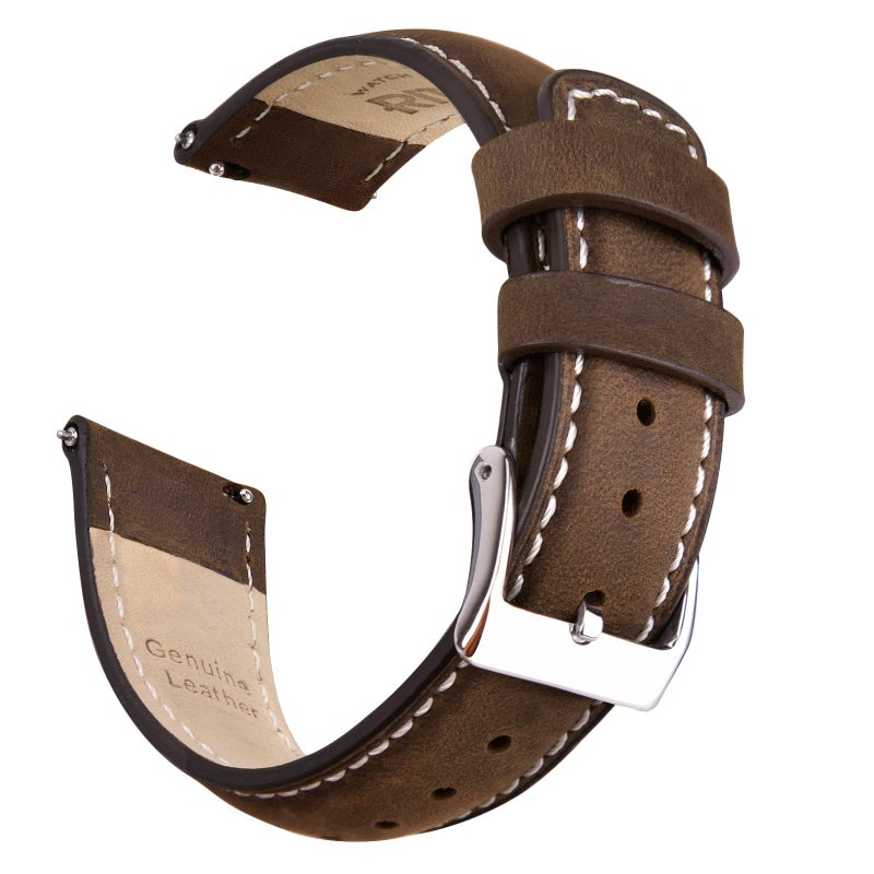 Ritche Quick Release Leather Watch Band 18mm 20mm 21mm 22mm 23mm 24mm for Samsung Galaxy Watch 6 Band Classic 43mm 47mm 40mm 44mm Leather Watch Strap, Saddle Brown & White & Silver, 22 mm, Classic - Image 1
