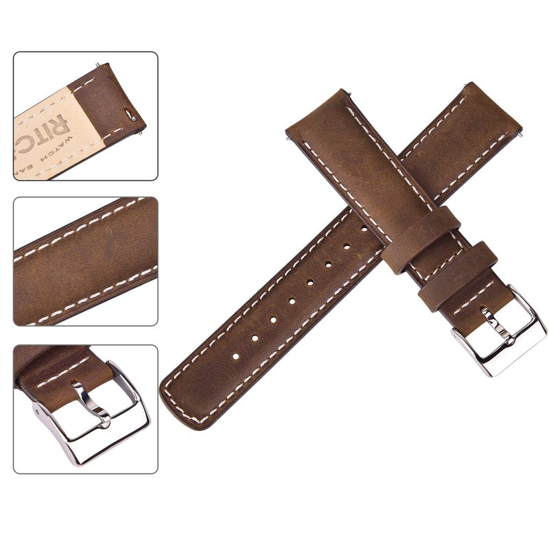 Ritche Quick Release Leather Watch Band 18mm 20mm 21mm 22mm 23mm 24mm for Samsung Galaxy Watch 6 Band Classic 43mm 47mm 40mm 44mm Leather Watch Strap, Saddle Brown & White & Silver, 22 mm, Classic - Image 4