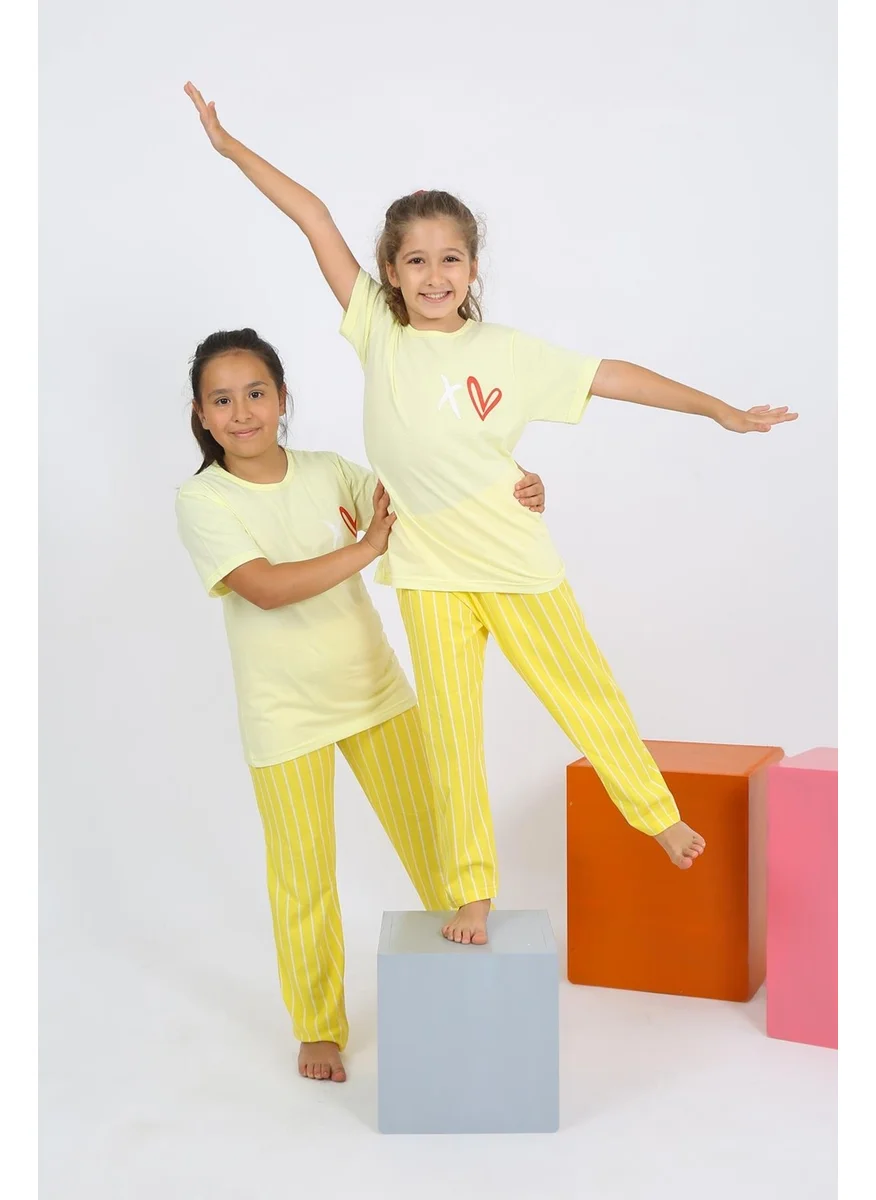 اكبينيز Girl's Short Sleeve Yellow Combed Cotton Pajama Set 20432