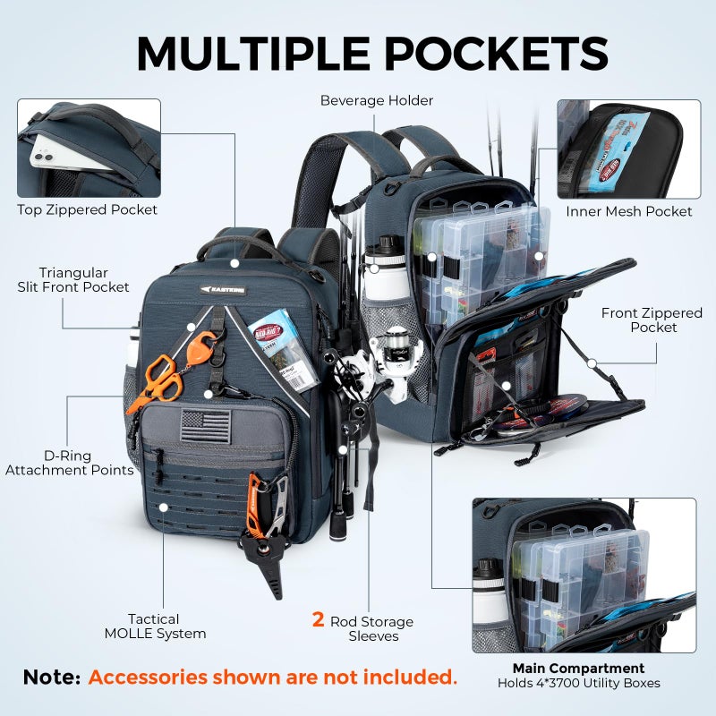 KastKing KarryAll KastMate Fishing Tackle Backpack,Water-Resistant Tackle Bag With 2 Rod Holders,Fishing Gear and Equipment With Large Gear Storage,Dark Gray - Image 3