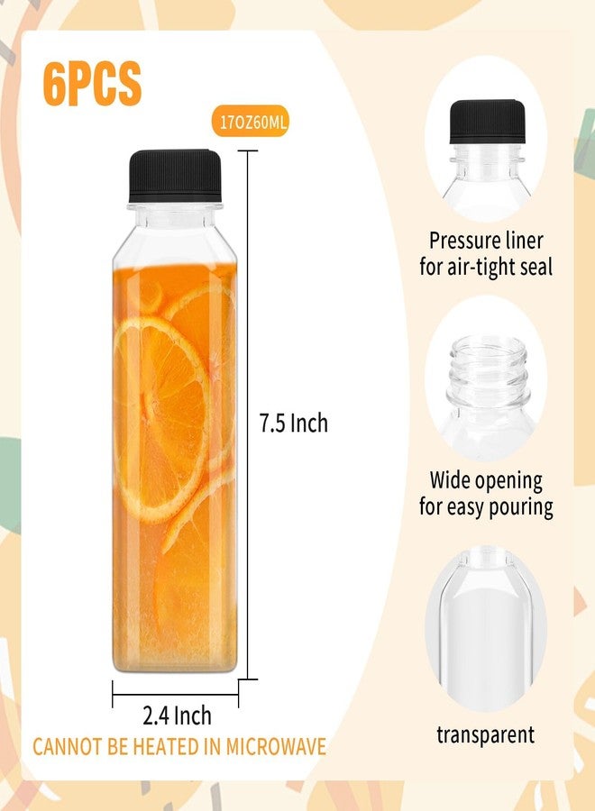 DODHEG 6 Pcs 17 Ounce Plastic Juice Bottle, Bulk Beverage Containers, Drink Containers for Milk, Juice, Drinks Bottle Black Lid - Image 2