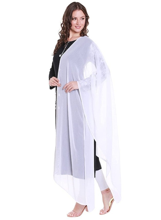 Petrichor Womens Chiffon Solid Plain Dupatta Scarf | Length: 2.1 meter | Width : 30 inches (White) - Image 2