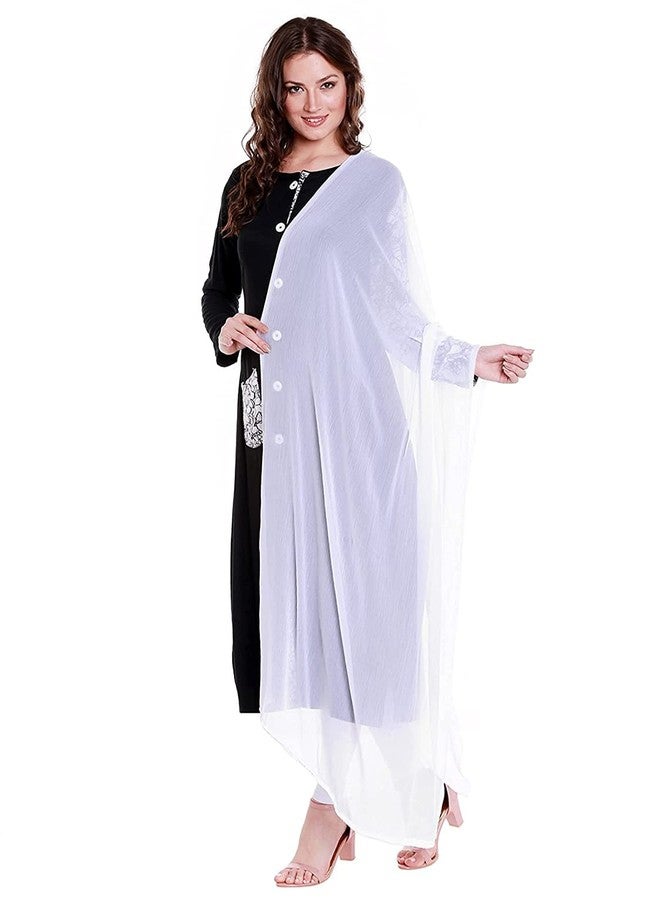 Petrichor Womens Chiffon Solid Plain Dupatta Scarf | Length: 2.1 meter | Width : 30 inches (White) - Image 3