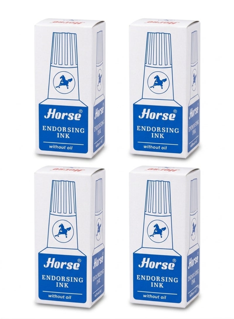 Horse Endorsing Ink Blue Oil-Free (Pack of 4) – Premium Stamp Pad Refill for Office & Business - Image 1