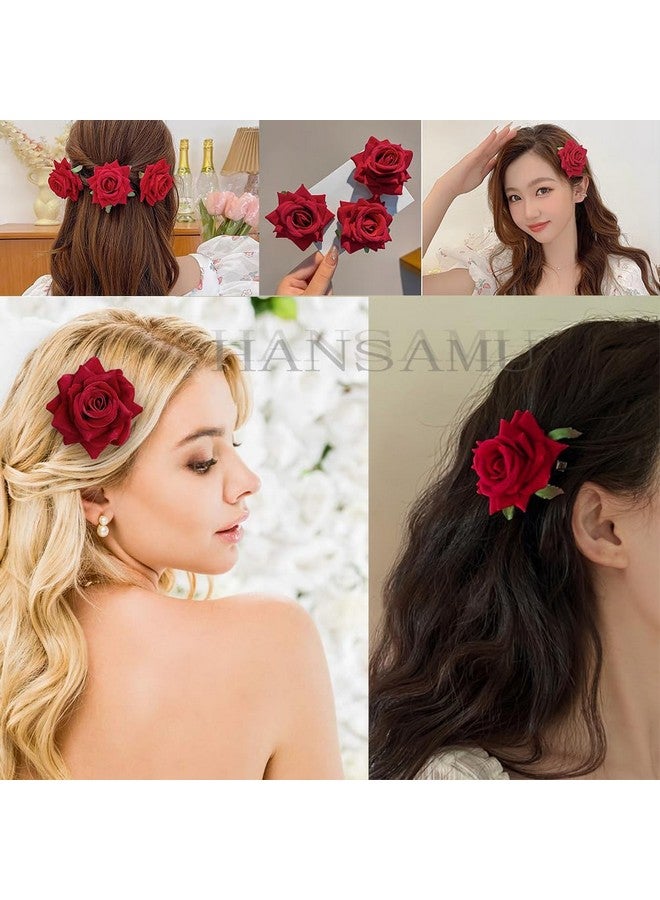 HANSAMU Rose Floral Pin Up For Halloween Costume Decoration Mexican Fabric Rose Flowers Brooch Hair Clip Headpieces For Woman Girl Day Of The Dead Hair Decor Halloween Party Costume Decoration（4 Pcs） - Image 5