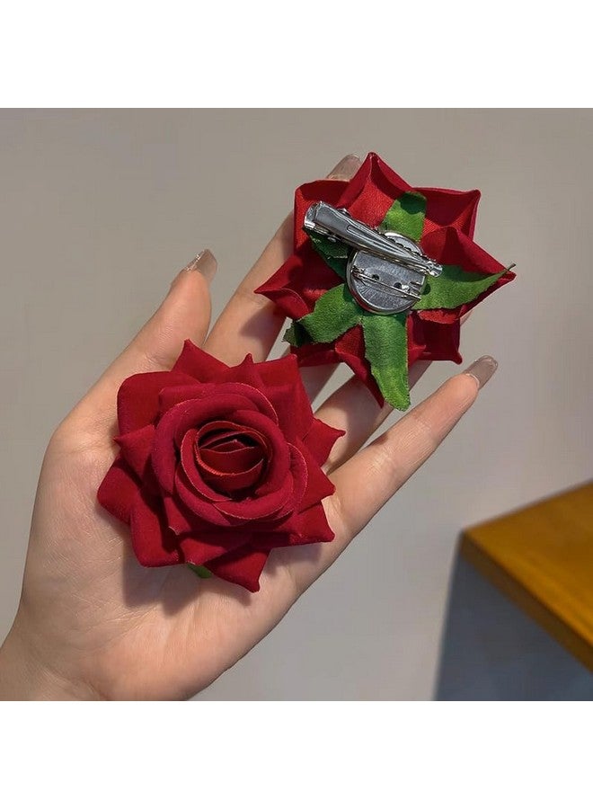 HANSAMU Rose Floral Pin Up For Halloween Costume Decoration Mexican Fabric Rose Flowers Brooch Hair Clip Headpieces For Woman Girl Day Of The Dead Hair Decor Halloween Party Costume Decoration（4 Pcs） - Image 2