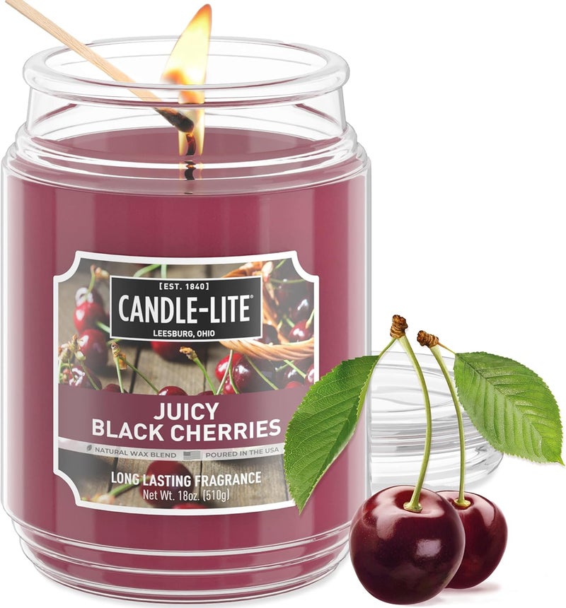 كاندل-لايت شموع Candle-lite عطرية برائحة التوت الأسود العصيري، شمعة علاجية بفتيل واحد بوزن 18 أونصة ومدة احتراق تصل إلى 110 ساعات، لون أحمر داكن، عبوة زجاجية - Image 1