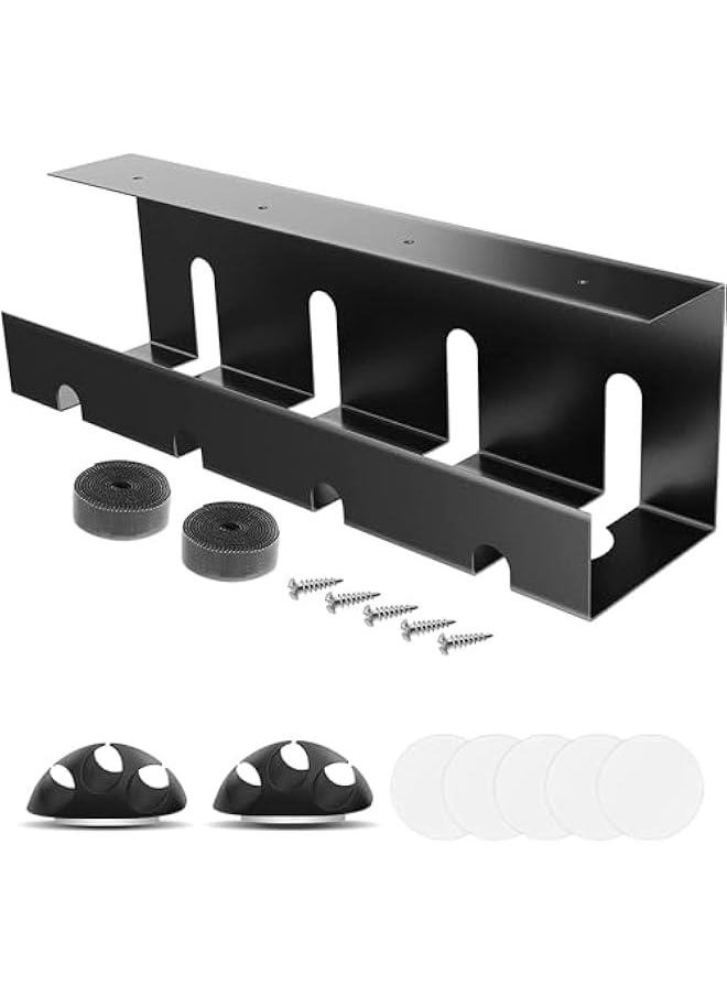 HOOKOR Under Desk Cable Tidy, No-Drill Sturdy Steel Under Desk Cable Management, Storage Tray Managing Cables Power Strips for Office and Home  - Image 1