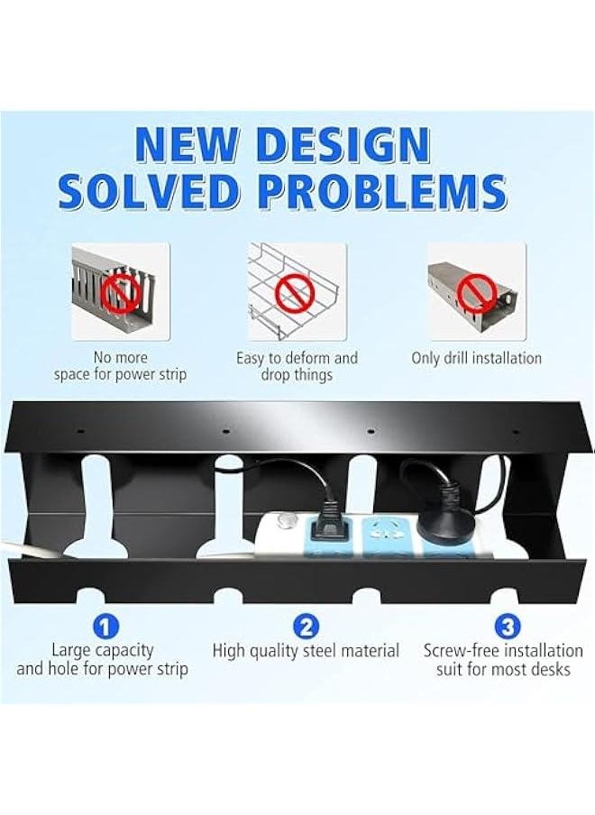 HOOKOR Under Desk Cable Tidy, No-Drill Sturdy Steel Under Desk Cable Management, Storage Tray Managing Cables Power Strips for Office and Home  - Image 4