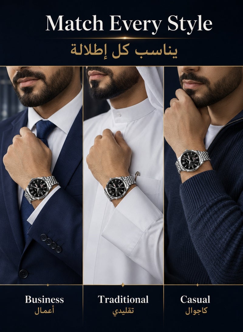 RUIYADA Male Wrist Watches, Luminous Pointer, Men’s Watch Analog Quartz Movement, Stainless Steel, Waterproof, Apply to Luxury Dress Business, Big Face Rome Number Diamond Dial - Image 3