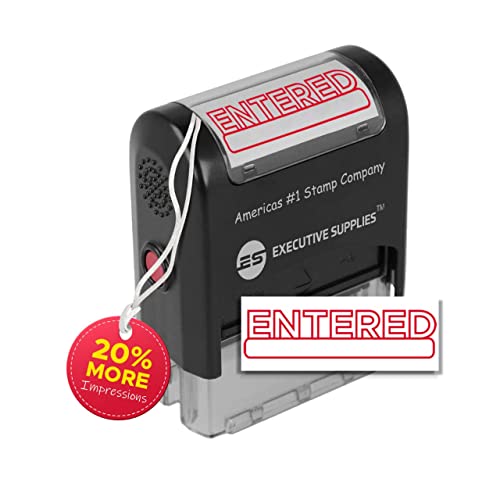 Executive Supplies Self-Inking “Entered” Stamp – Red Ink, Pre-Inked, Refillable Pad, Clear Impression, Durable Grip for Office & Business Use – Executive Supplies - Image 1