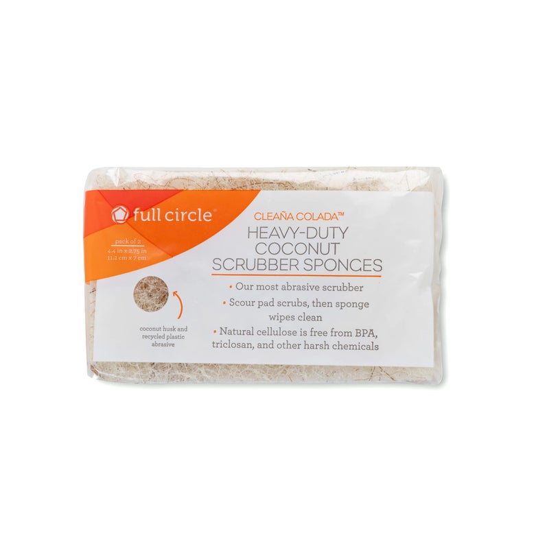 Full Circle Cleana Colada Coconut Scrubber Sponges - Pack Of 2 - Powerful Natural Sponges Made With Plant-Based & Recycled Materials  White - Image 4