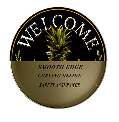 Eletina Welcome Metal Tin Sign Farmhouse Vintage 12" Round Metal Sign: Welcome Pineapple Wall Door Hanger Decor, Yellow black - Image 4