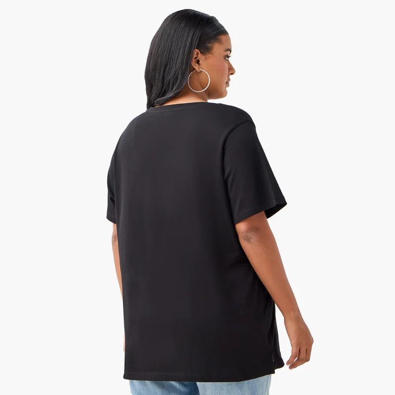  أولا بوبكن Plus Size Ulla Popken Cherry Print Round Neck T-shirt with Short Sleeves