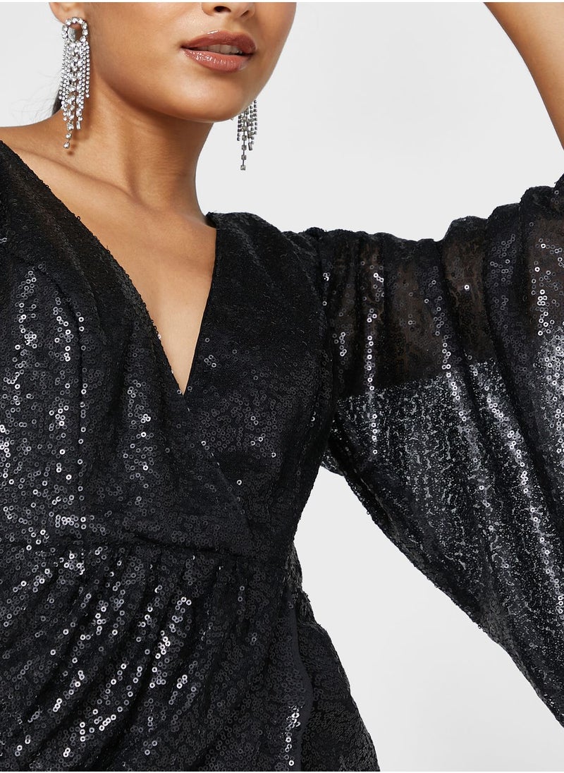 Chi Chi London Petite - One Shoulder Plunge Neck Front Slit Dress - Image 1
