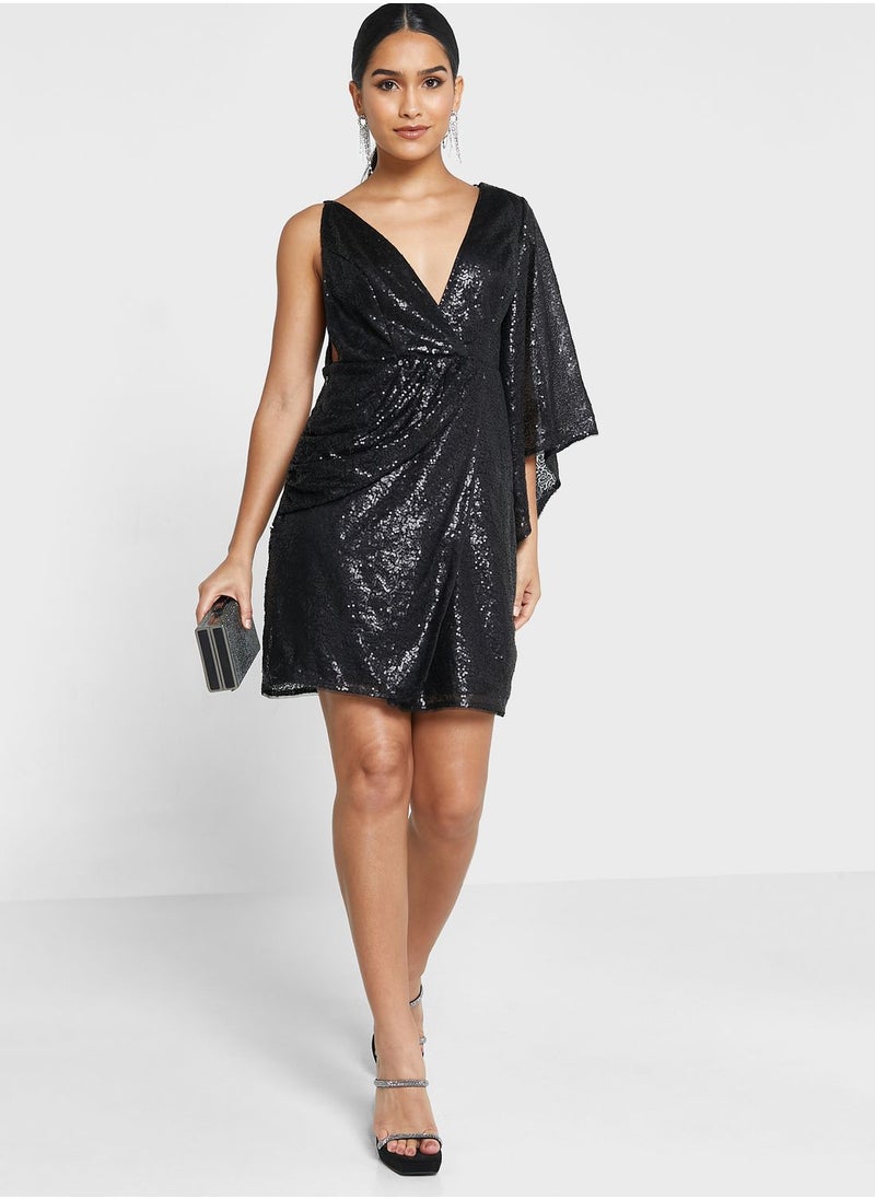 Chi Chi London Petite - One Shoulder Plunge Neck Front Slit Dress - Image 1