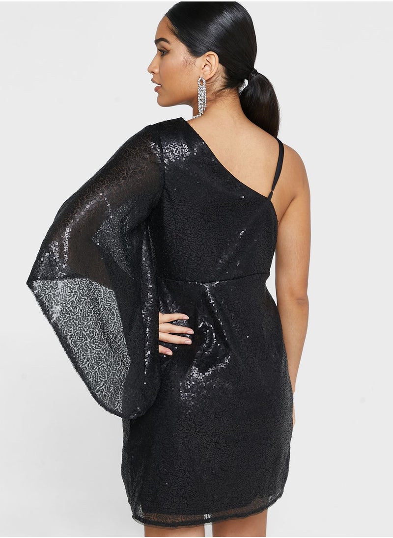 Chi Chi London Petite - One Shoulder Plunge Neck Front Slit Dress - Image 1