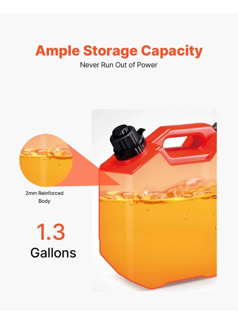 خزان نقل يناسب خزان جالون سعة 1.3 جالون/5 لتر، مع فوهة وقوس قابل للقفل، جهاز نقل تخزين مع وظيفة إيقاف التشغيل التلقائي ومعدل تدفق قابل للتعديل، مثالي لمعظم السيارات والدراجات النارية باللون الأحمر - Image 2
