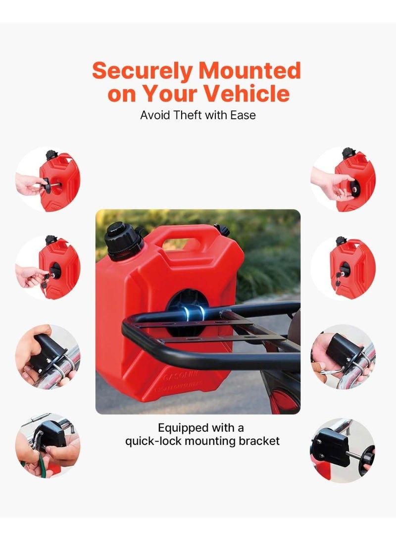 خزان نقل يناسب خزان جالون سعة 1.3 جالون/5 لتر، مع فوهة وقوس قابل للقفل، جهاز نقل تخزين مع وظيفة إيقاف التشغيل التلقائي ومعدل تدفق قابل للتعديل، مثالي لمعظم السيارات والدراجات النارية باللون الأحمر - Image 4