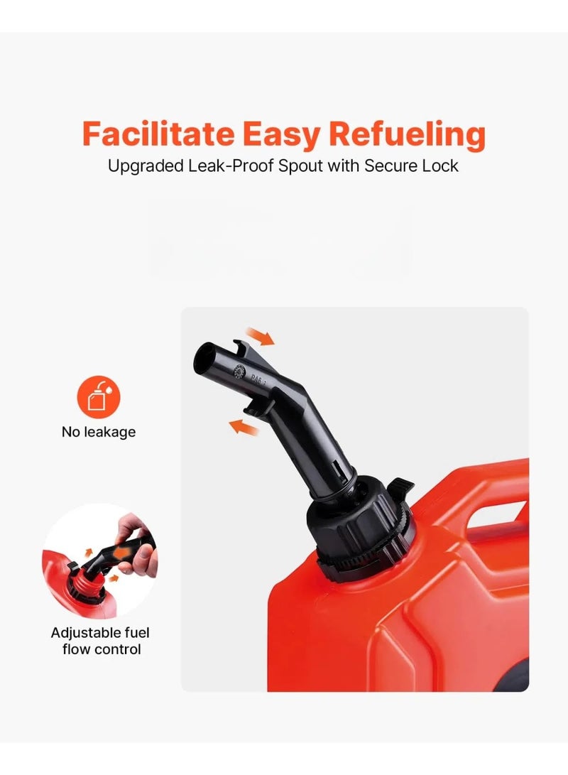 خزان نقل يناسب خزان جالون سعة 1.3 جالون/5 لتر، مع فوهة وقوس قابل للقفل، جهاز نقل تخزين مع وظيفة إيقاف التشغيل التلقائي ومعدل تدفق قابل للتعديل، مثالي لمعظم السيارات والدراجات النارية باللون الأحمر - Image 5