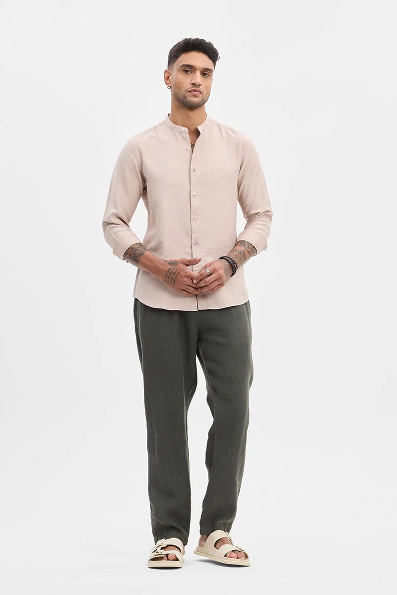سنيتش Beige Textured Long Sleeve Slim Fit Casual Shirt