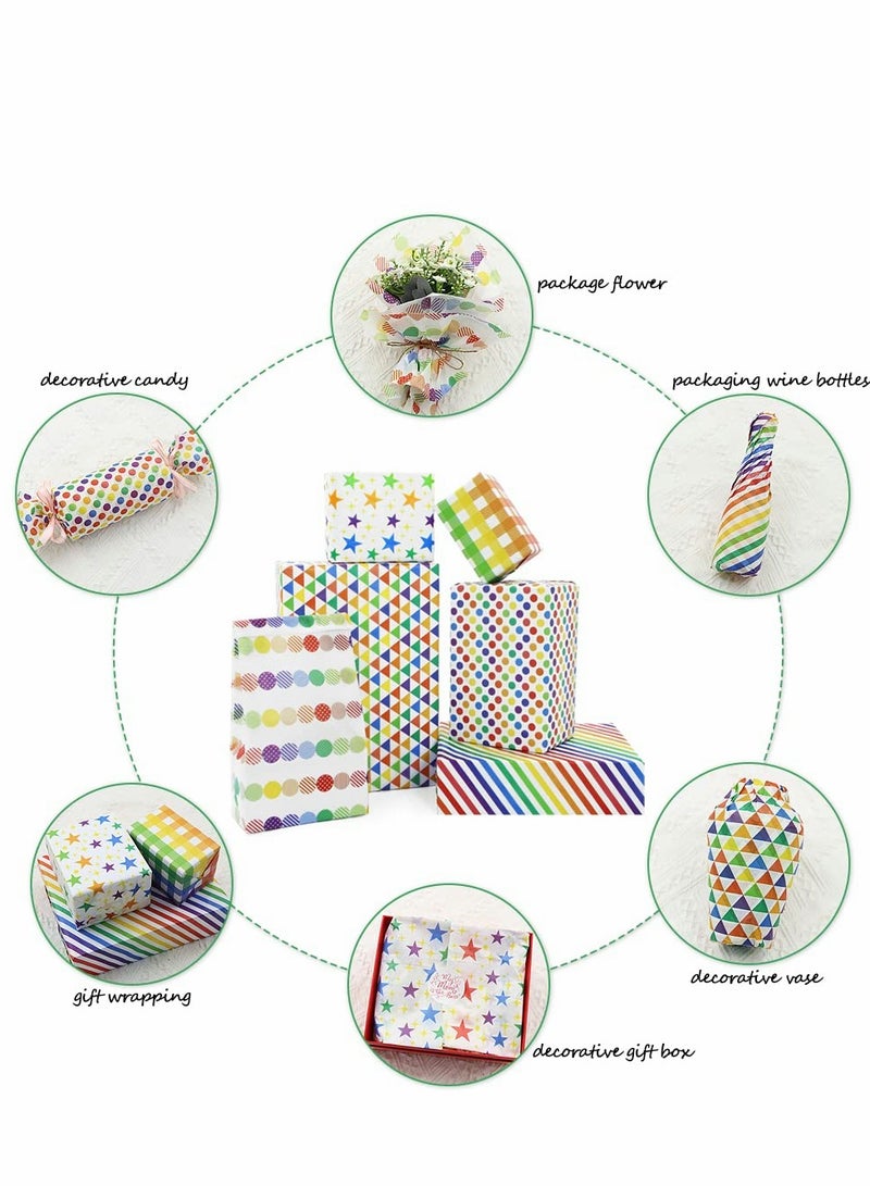 Versatile Gift Wrapping Paper Set with 6 Sheets of Dot Stripe Star Grid Designs for Birthdays, Weddings, Baby Showers, Graduations and All Occasions - Image 5