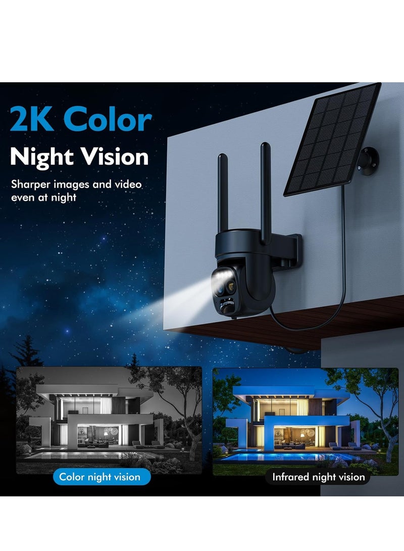 SYOSI Solar Security Wireless Outdoor Camera,10X Zoom,2K Resolution 360° Pan Tilt Control,WiFi Battery Powered Camera with Spotlight Siren PIR Motion Detection - Image 3