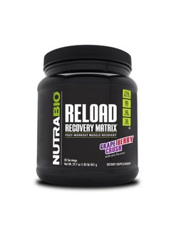 NutraBio NutraBio Reload - Powerful Muscular Recovery Formula - Post-Workout Supplement - 3G Creatine - 8G BCAAs - 5G Glutamine - 30 Servings, Grape Berry Crush  - Image 1