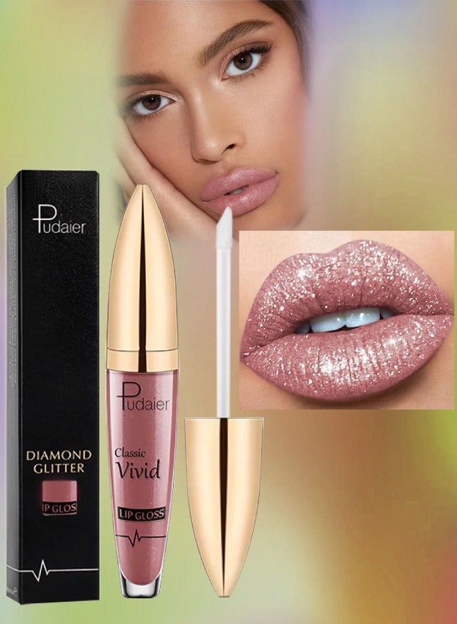 pudaier Diamond Glitter Shiny Matte Lipstick Glitter Liquid Lip Gloss Sparkling High Pigment Waterproof Long Lasting Lipstick Bold Shimmer Lip Glaze Lip Waterproof Lip Liner and Lipstick 07 - Image 1