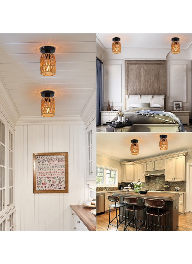 Ganeed - Rattan Ceiling Light Hanging,2 Pack Boho ceiling lamp with Rattan Lampshade, Vintage Ceiling Lights Bamboo, Rustic Pendant Lamp Living Room,Basket Lamp for Bedroom, Kitchen, Hallway - Image 1