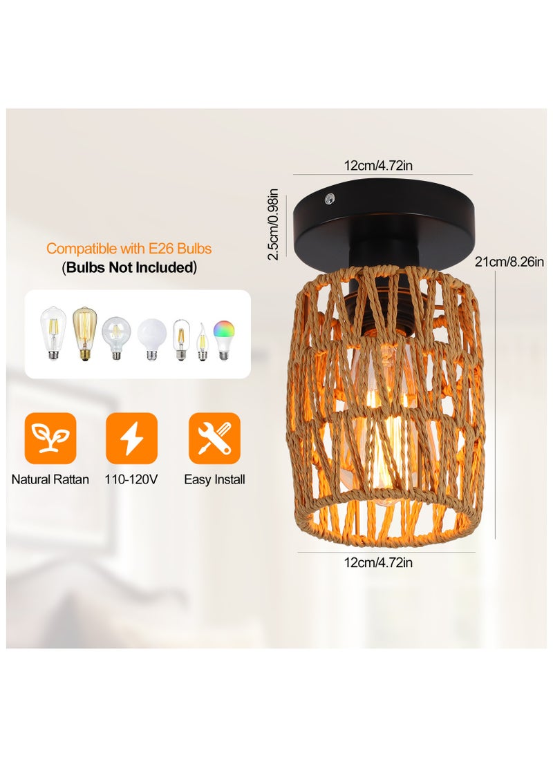 Ganeed - Rattan Ceiling Light Hanging,2 Pack Boho ceiling lamp with Rattan Lampshade, Vintage Ceiling Lights Bamboo, Rustic Pendant Lamp Living Room,Basket Lamp for Bedroom, Kitchen, Hallway - Image 1